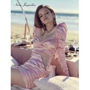 Women's Nana Jaqueline Silk Bonnie Glam Mini Dress in Rose size S Glam Clubwear